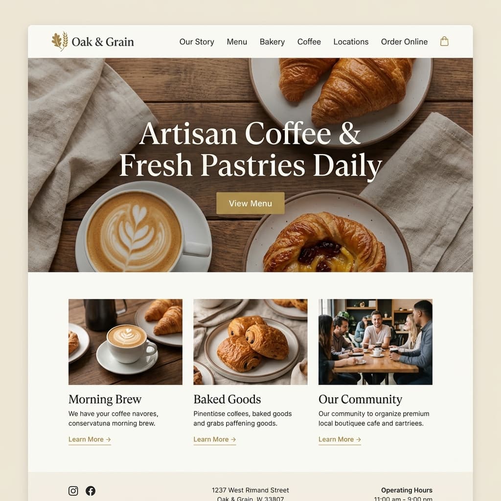 Example website for Salon / café / restaurant.