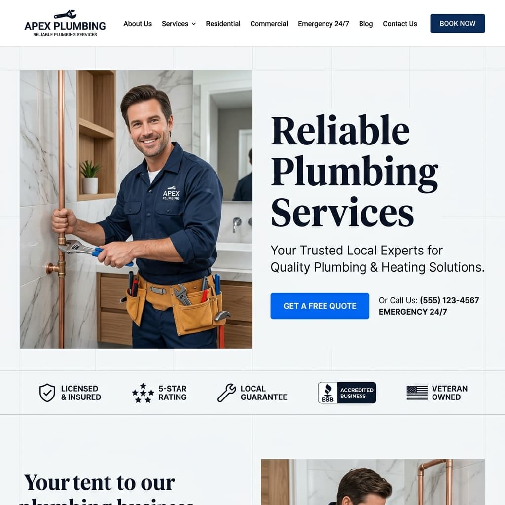 Realistic plumbing business website built by Sitefolk